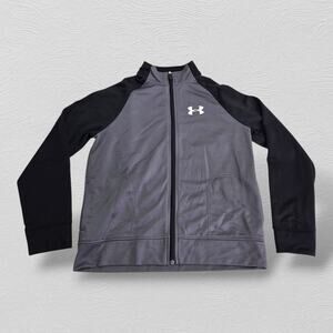 Under Armour Youth's Large Gray Black Full Zip Track Jacket
